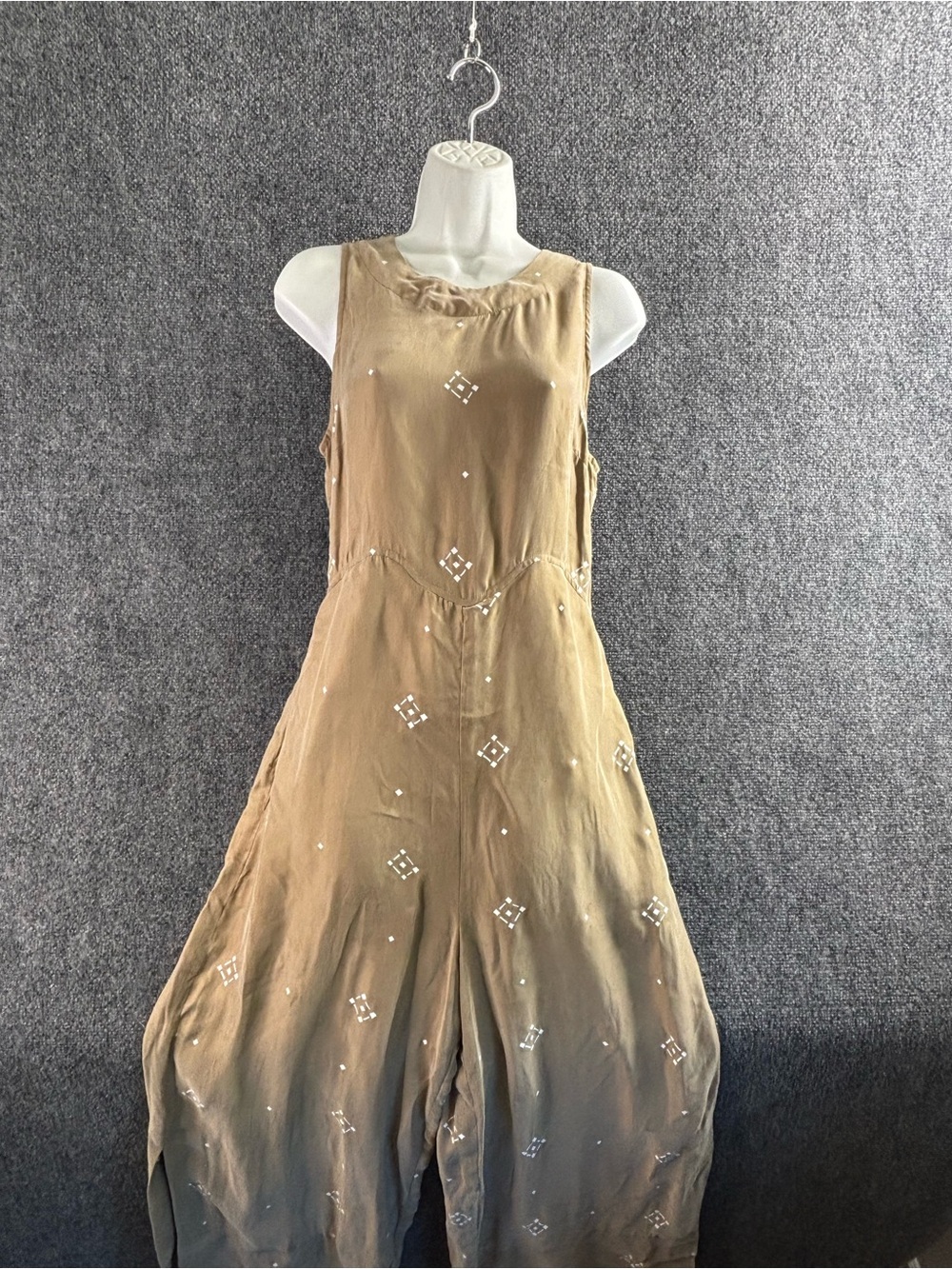 Sancia Sleevelesse Embellished Wide-Leg Jumpsuit in Tan